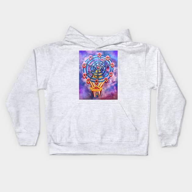 Dream Carnival Ferris Wheel Hot Air Balloon Kids Hoodie by Art by Deborah Camp